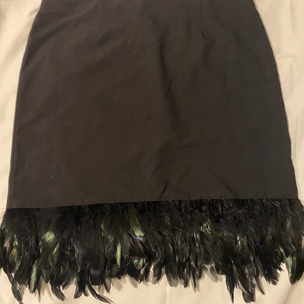 Nicole by Nicole Miller Black Pencil Skirt with Feather Trim